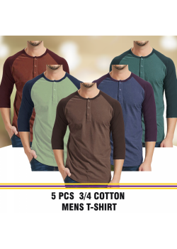 Hype 5 Pcs Unisex 3/4 Cotton T-Shirt, Assorted Colors